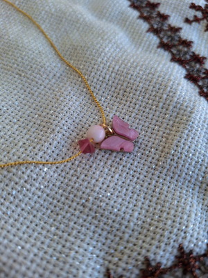 Necklace with pink butterfly and gold chain made to order