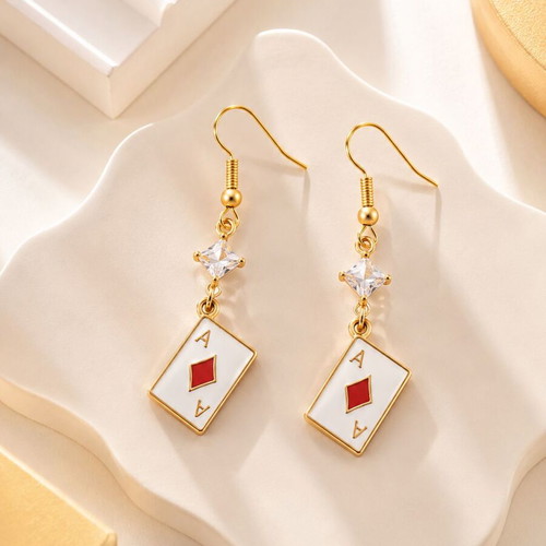 Handmade Ace of Diamonds Earrings with Sparkling Zirconia Crystal new