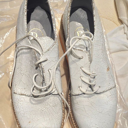 Leather shoes used with laces, white, size 38