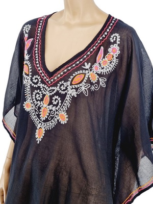 Beach dress black one size, new, cotton with embroidery