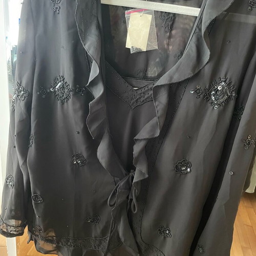 Evening set blouse with jacket new, black, size 16