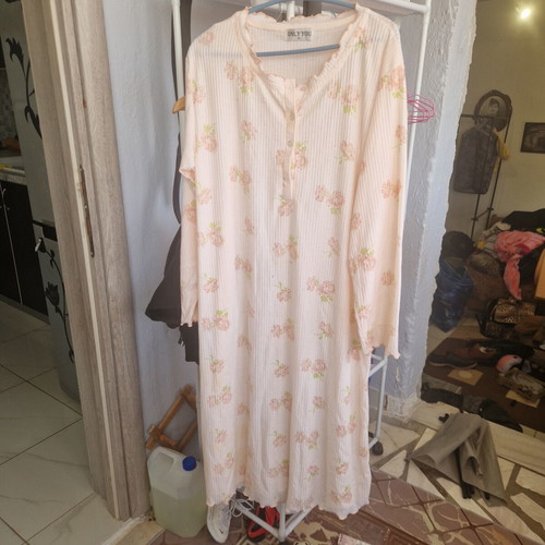 Women's nightgown, long sleeve, cotton, beige