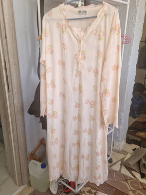 Women's nightgown, long sleeve, cotton, beige