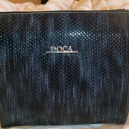 Doca shoulder bag new, black glossy with snake pattern