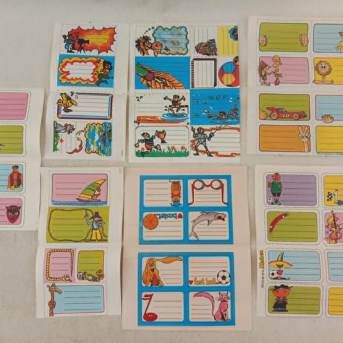 School Labels from the 1980s Blek used, on cards