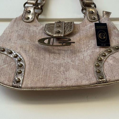 Vintage Giorgio Y2K tan and gold canvas croc print shoulder bag