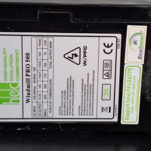 HEC Windmill PRO 500W ATX PC power supply used, fully functional