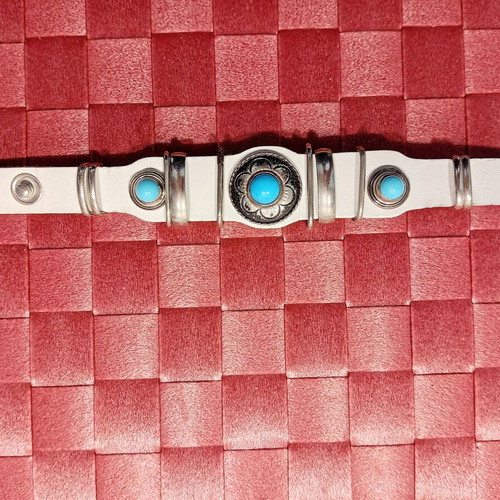 Youth Bracelet made of Genuine White Leather with Turquoise Details like new