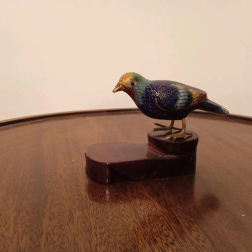 Cloisonné bird like new with base, 10 cm long