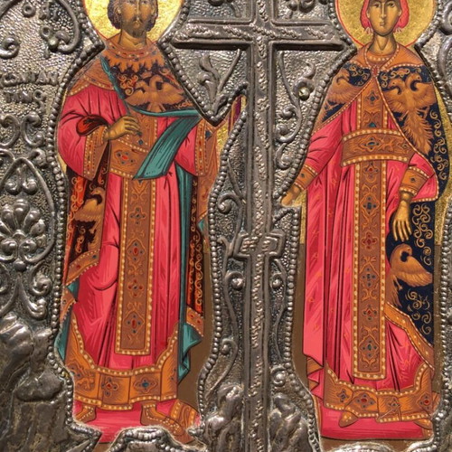 Handmade Byzantine Icon of Saints Constantine & Helen Silver 950 Like New