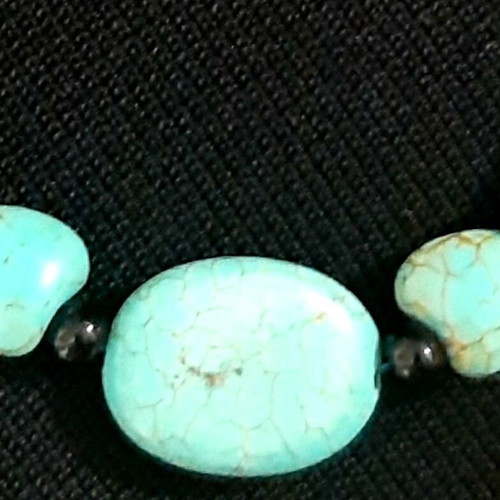 Black Stone bracelet with natural turquoise stones, 925 silver, handmade