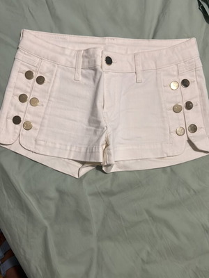 Mango elastic white denim shorts with gold buttons, size S