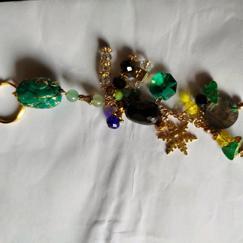 Keychain / Pursecharm New Green Gold Handmade