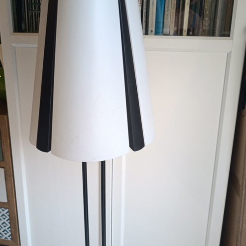 Ikea Vistofta floor lamp used, black and white metal frame with translucent shade