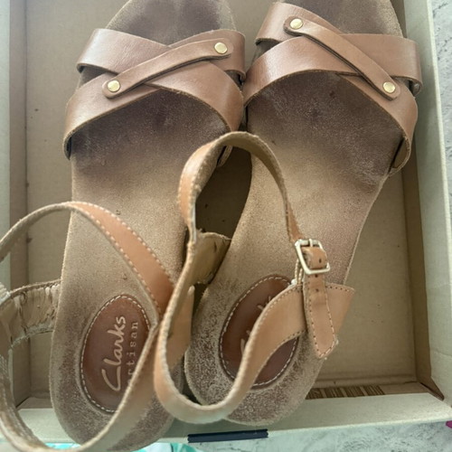 Clarks leather platform sandals used, size 39, brown and turquoise