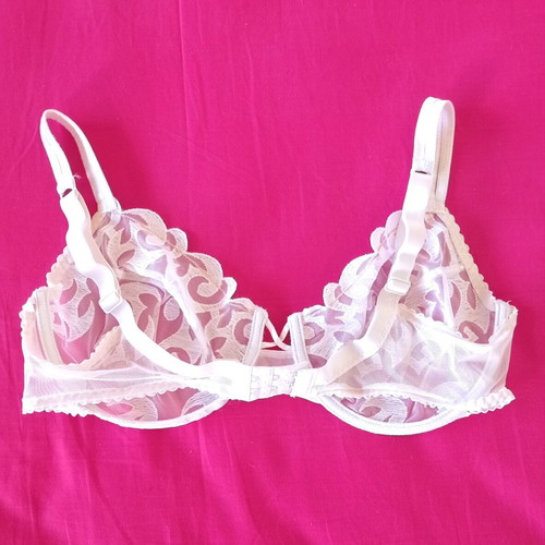 First white bra 80C used embroidered tulle, balconette style