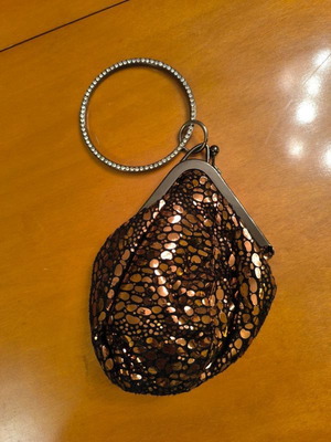 Evening wrist bag new, brown and gold