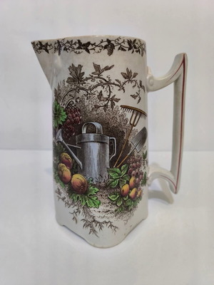 Antique French Sarreguemines OPAQUE pitcher used from 1880