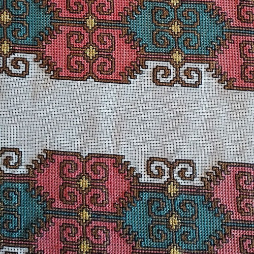 Handmade vintage table runner with floral colors like new