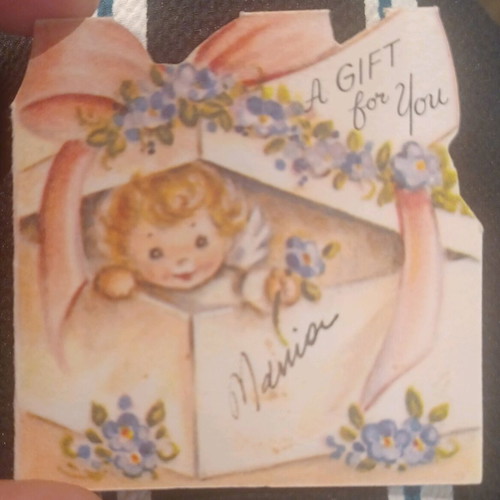 Greeting card used, 60's, with stain