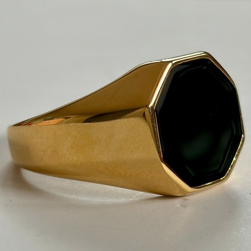 Black Enamel Octagon Signet Ring New, 316L Stainless Steel, US Size 12