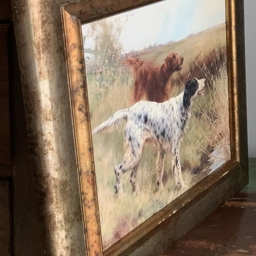 Oil painting on canvas by Thomas Blinks, setter dogs, like new