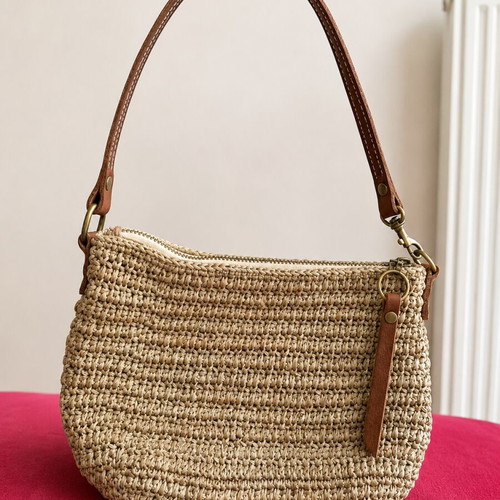 Sans Arcidet Paris Raffia Leather Shoulder Bag like new, beige and brown