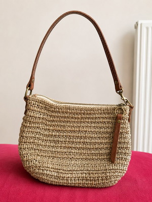Sans Arcidet Paris Raffia Leather Shoulder Bag like new, beige and brown