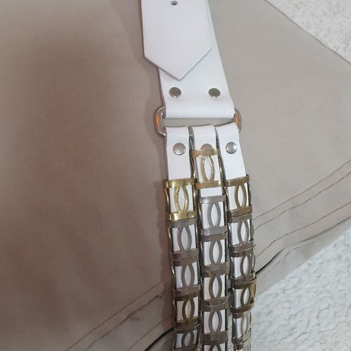 Women's leather belt new, snow white with gold and silver metal buckles