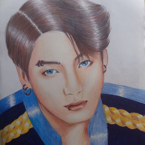 Kpop Jungkook portraits set like new, pencil and colored pencils