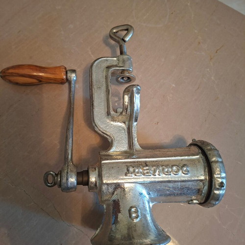 Vintage meat grinder with wooden handle like new
