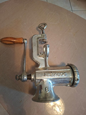 Vintage meat grinder with wooden handle like new