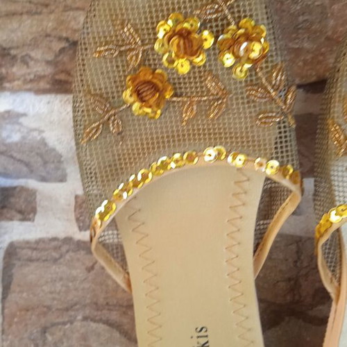 Bozikis slippers like new with sequins and beads, size 39, gold