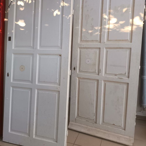Entrance doors set of 3 used, solid wood, white and walnut colors