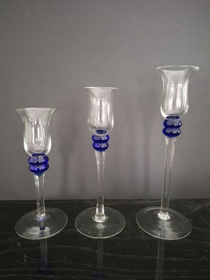 Set of vintage glass candlesticks in various sizes new