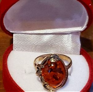 Δαχτυλίδι ασήμι 925 με κεχριμπάρι