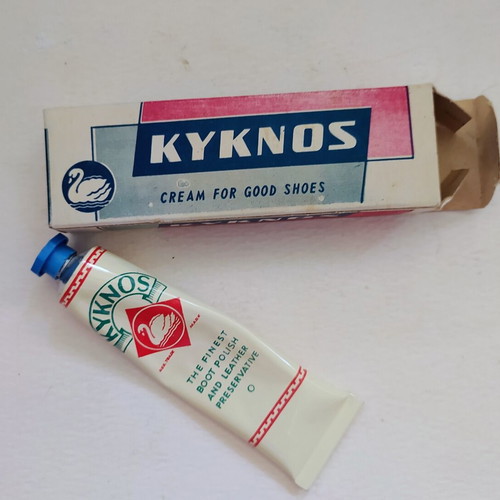 Kyknos vintage boot polish cream, blue, collectible