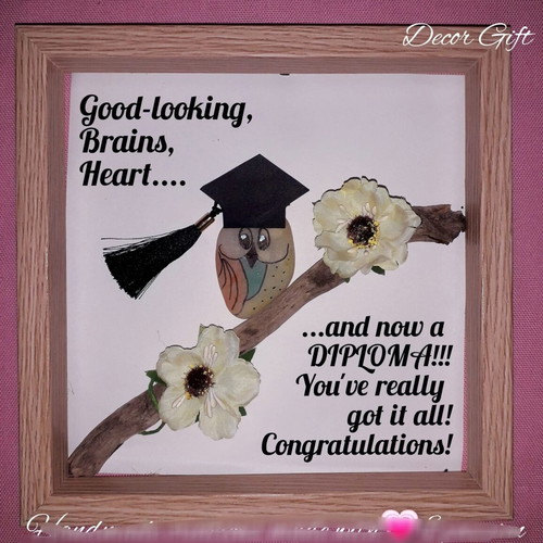 Framed pebble art with graduation theme new