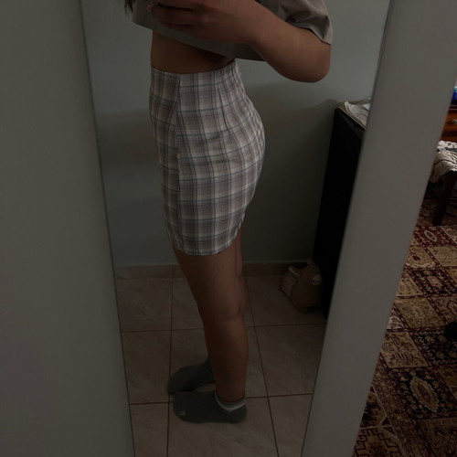 Shein pink checked mini skirt new, size XS