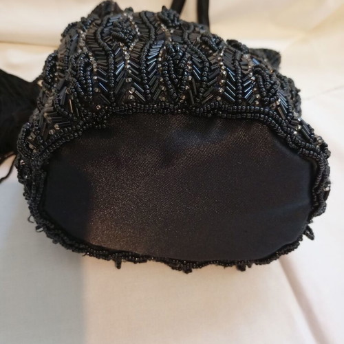 Vintage black evening bucket bag with beads and tassels