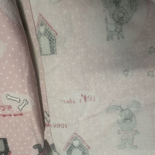 Flannel cotton single bed sheet set, pink with dog print
