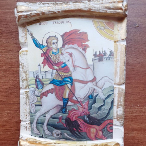 Εικόνα Αγίου Γεωργίου του Τροπαιοφόρου γύψινη καινούργια 7x10εκ