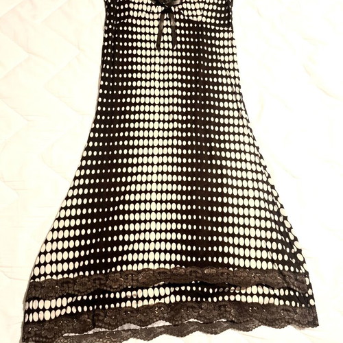 Polka Dot Dress 100% Cotton Elastic A-Line Brown Beige szM/36 new