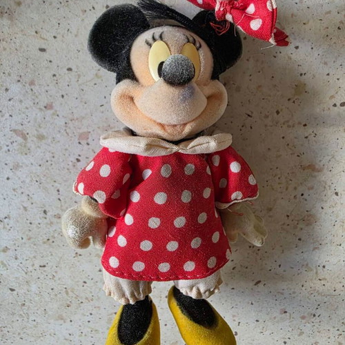 Minnie Mouse vintage flocked figure, red polka dot dress