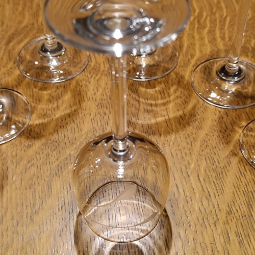 Set of 6 liqueur glasses used with engraved leaf design