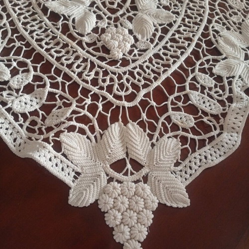 Antique handmade crochet table linen with grape cluster design used