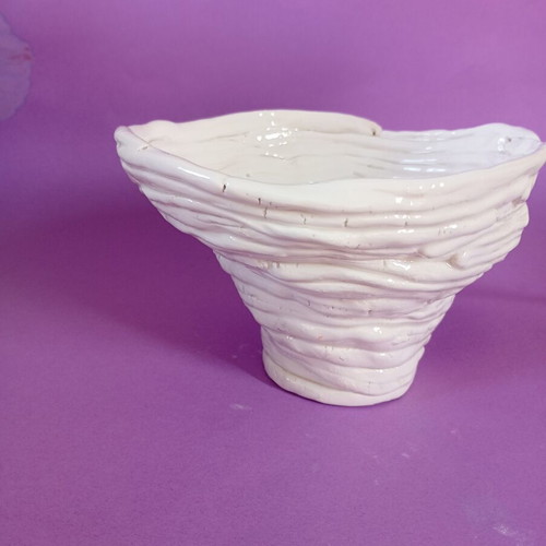Handmade ceramic fruit bowl white glazed, like new