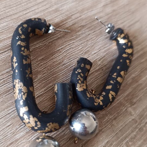 Earrings like new, black and gold polymer clay