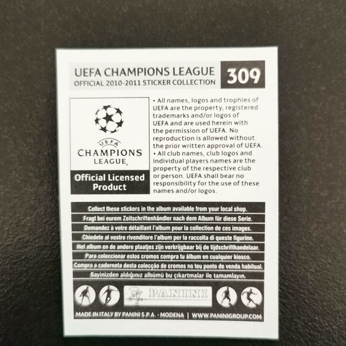 Adriano Panini UEFA Champions League 2010-2011 Sticker #309 AS Roma Brazil