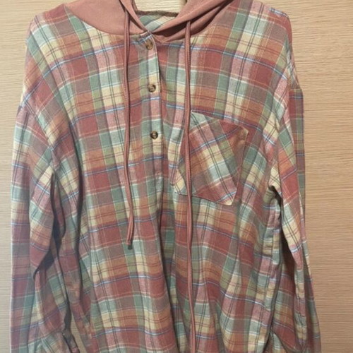 Plaid jacket with hood XL like new, pink Shein